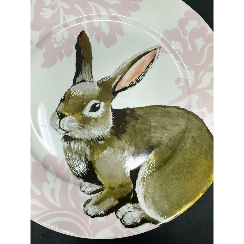 CIROA PINK BUNNY Porcelain Dinner Plate Floral Damask Easter Spring Rabbit - Picture 9 of 9